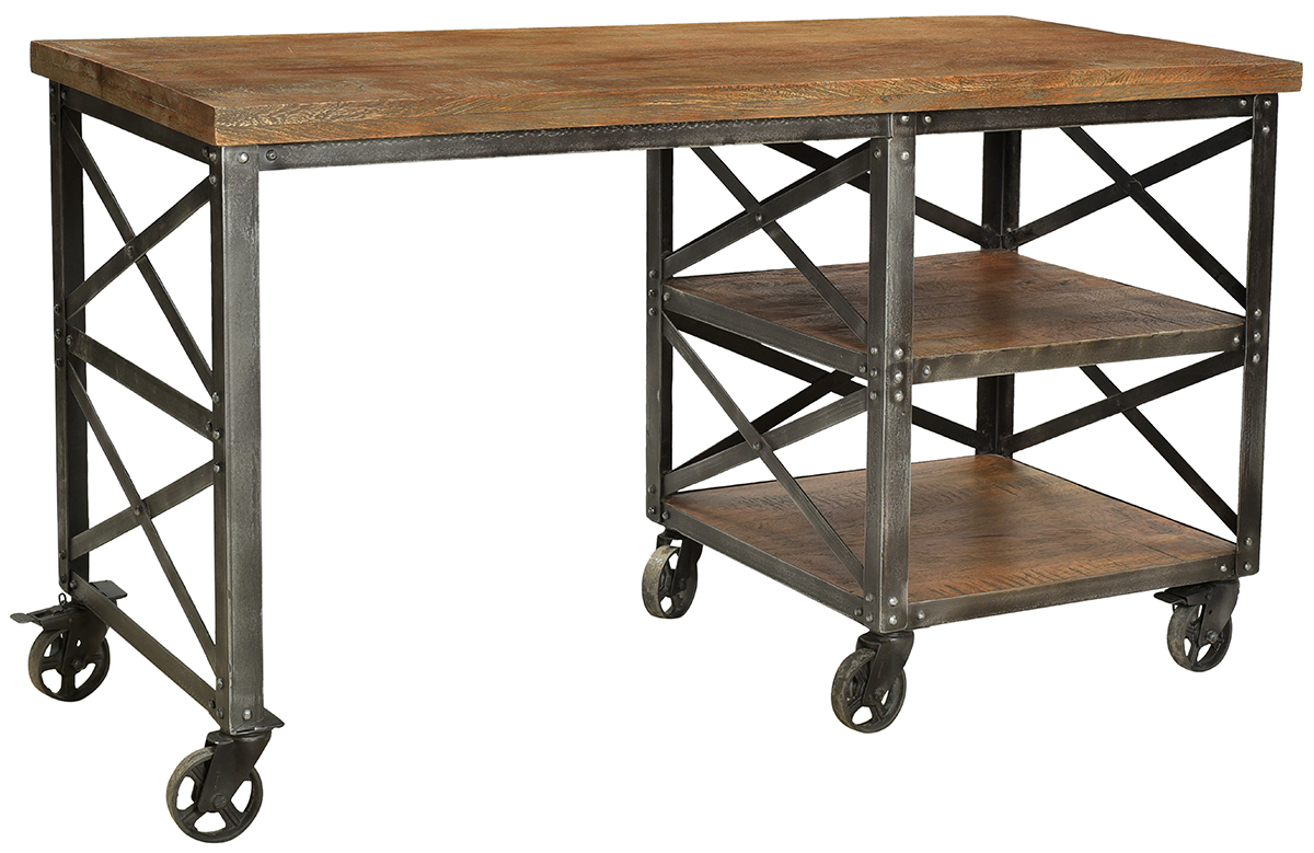 Industrial Rustic Desk With Cast Iron Wheels = Free Delivery!